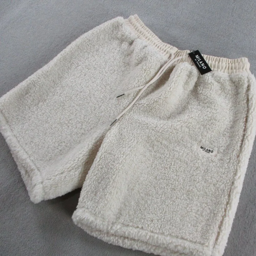 Milano Di Rouge Shorts Adult Large Cream Faris Sherpa Teddy Pile Fleece Lounge - Picture 2 of 11